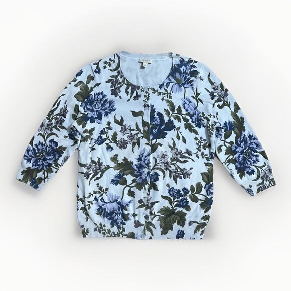 Talbots Sweaters - Talbots Floral Cardigan Sweater Size S Blue 3/4 Sleeve Cottage Coquette Fairy